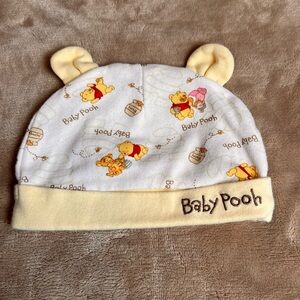 WINNIE THE POOH White and Yellow Baby Bear Toque Hat w Pooh, Tigger, and Piglet